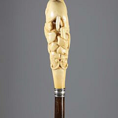 Carved Mountain Lion on Rock Formation Grip Walking Stick, 19th Century