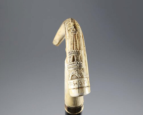Carved Paris 1889 Tower Grip Cane, 19th Century