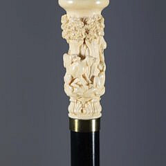 Carved Hunter With Dogs Walking Stick, 19th Century