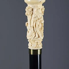 Finely Carved Hunter With Dogs Walking Stick, 19th Century