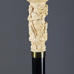 Finely Carved Hunter With Dogs Walking Stick, 19th Century