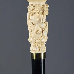 Finely Carved Hunter With Dogs Walking Stick, 19th Century