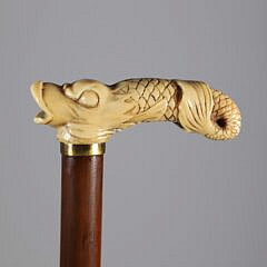 Carved Dolphins Cane, Walking Stick, 19th Century