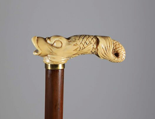 Carved Dolphins Cane, Walking Stick, 19th Century