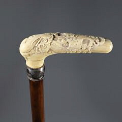 Carved Chinese Dragon Grip Cane, 19th Century