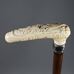 Carved Chinese Dragon Grip Cane, 19th Century