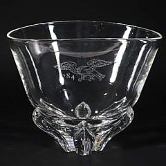 Signed Steuben Clear Glass Centerpiece Bowl with Etched American Eagle and 1784