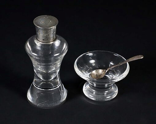 Signed Steuben Clear Glass Open Salt and Pepper Shaker