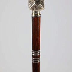 Egyptian Carved Stone Scarab and Engraved Silver Walking Stick