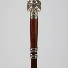 Egyptian Carved Stone Scarab and Engraved Silver Walking Stick