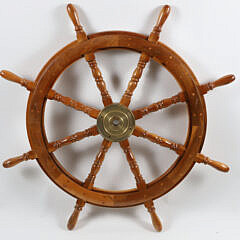 Contemporary and Decorative Mahogany and Brass Ships Wheel