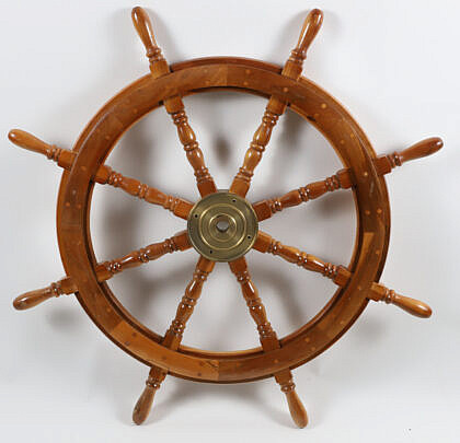 Contemporary and Decretive Mahogany and Brass Ships Wheel