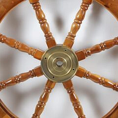 Contemporary and Decorative Mahogany and Brass Ships Wheel