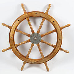 Contemporary and Decorative Mahogany and Brass Ships Wheel