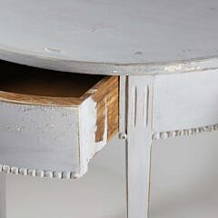 Pair of Antique Gustavian Grey Lime Washed Demilune One Drawer Console Tables