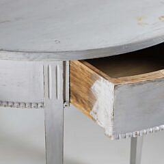 Pair of Antique Gustavian Grey Lime Washed Demilune One Drawer Console Tables