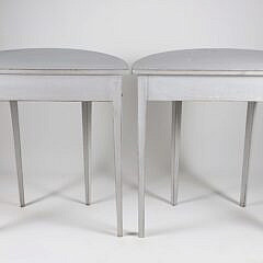 Pair of Antique Gustavian Grey Lime Washed Demilune One Drawer Console Tables