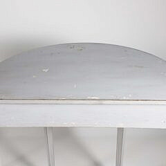 Pair of Antique Gustavian Grey Lime Washed Demilune One Drawer Console Tables