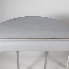 Pair of Antique Gustavian Grey Lime Washed Demilune One Drawer Console Tables