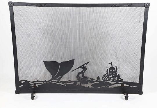 Wrought Iron Whale Hunt Fireplace Screen