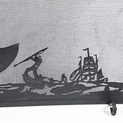 Folk Art Wrought Iron Whale Hunt Fireplace Screen