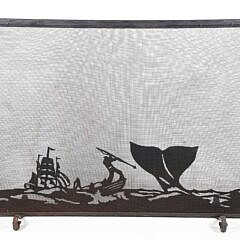 Folk Art Wrought Iron Whale Hunt Fireplace Screen