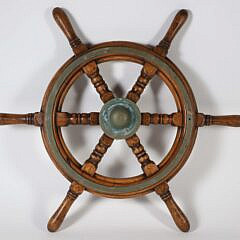 Vintage Bras and Wood Yacht Wheel