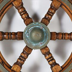 Vintage Brass and Wood Six-Spoke Yacht Wheel