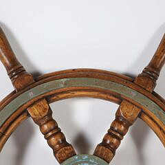 Vintage Brass and Wood Six-Spoke Yacht Wheel