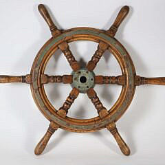 Vintage Brass and Wood Six-Spoke Yacht Wheel