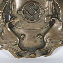 Vintage Nautical Bronze Plaque, Twin Dolphins Flanking a Diving Helmet