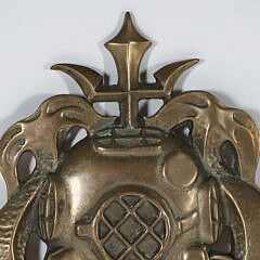 Vintage Nautical Bronze Plaque, Twin Dolphins Flanking a Diving Helmet