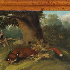 English Oil Canvas “The Hunter, The Fox, and The Pheasant”, 19th Century