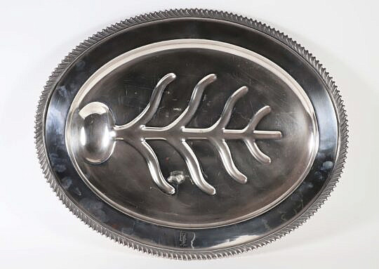 Gumps, San Francisco Silver Plated Well and Tree Platter with Sterling Inlay