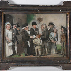 19th Century Pastel on Paper "Gathering at the Pub"