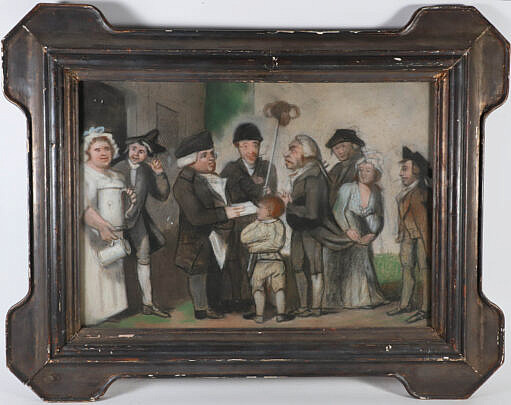 19th Century Pastel on Paper "Gathering at the Pub"