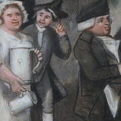 Pastel on Paper “Gathering at the Pub”, 19th Century