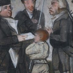 Pastel on Paper “Gathering at the Pub”, 19th Century