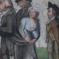 Pastel on Paper “Gathering at the Pub”, 19th Century