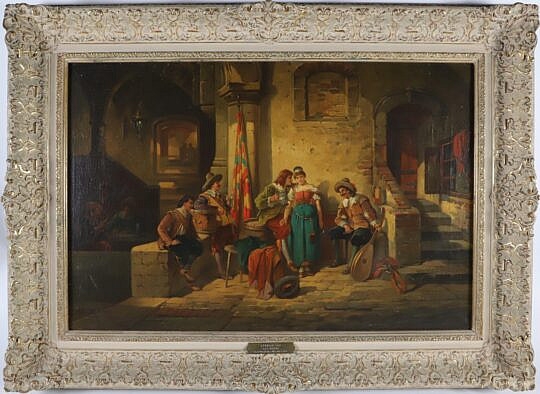A. Rauter (German 19th Century) Oil on Canvas "Spanish Inn"
