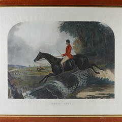 Antique Equestrian Lithograph Titled "Gone Away"
