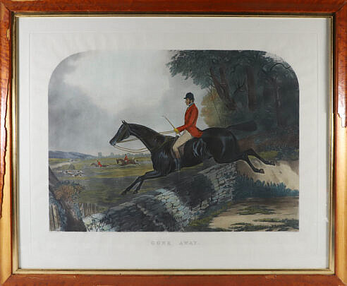 Antique Equestrian Lithograph Titled "Gone Away"