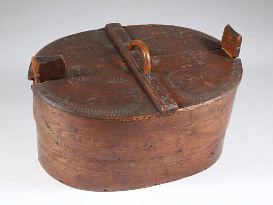Oval European Storage Box with Decorative Carving