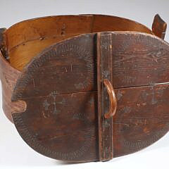 Antique Oval European Storage Box with Decorative Carving