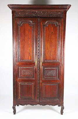Diminutive French Provincial Carved Oak Two Door Armoire