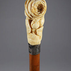 Elaborately Carved Rose Bud Walking Stick, 19th Century