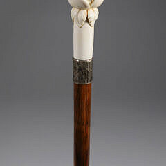 Whaler Made carved Rose Bud Walking Stick, 19th Century