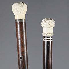 Two Whaler Made Turk’s Knot Grip Walking Sticks, 19th Century