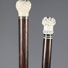 Two Whaler Made Turk’s Knot Grip Walking Sticks, 19th Century