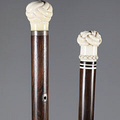 Two Whaler Made Turk’s Knot Grip Walking Sticks, 19th Century